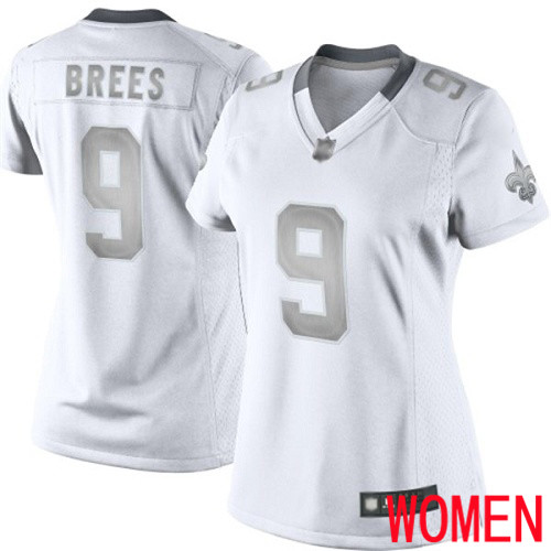 New Orleans Saints Limited White Women Drew Brees Jersey NFL Football 9 Platinum Jersey